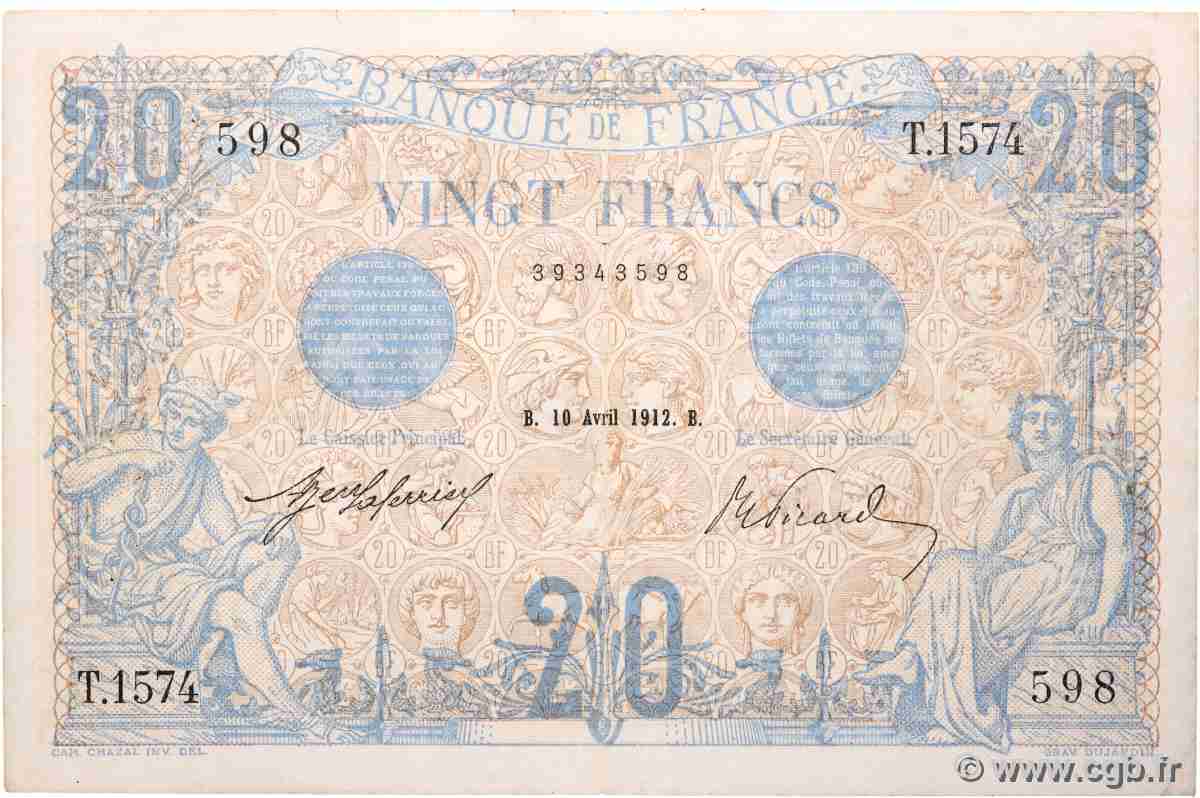 20 Francs BLEU FRANCE 1912 F.10.02 VF