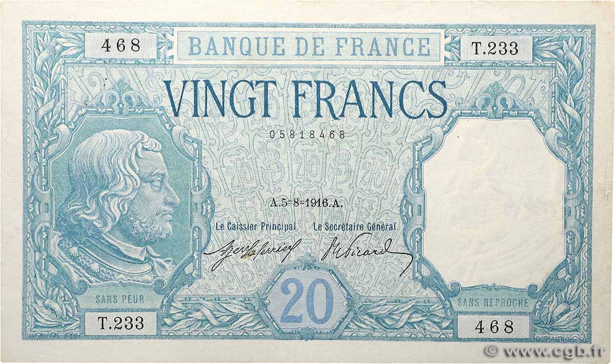 20 Francs BAYARD FRANKREICH 1916 F.11.01 fVZ
