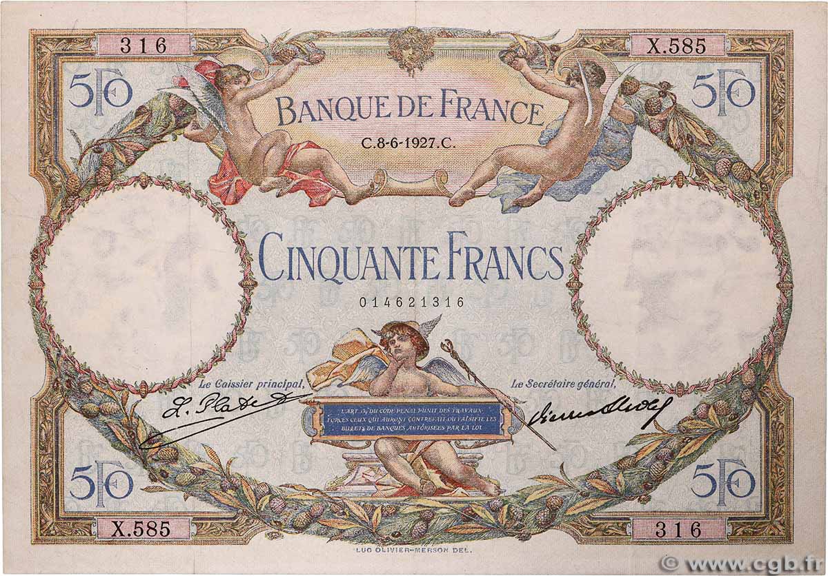 50 Francs LUC OLIVIER MERSON FRANCE 1927 F.15.01 F+