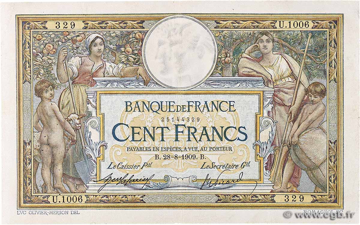100 Francs LUC OLIVIER MERSON sans LOM FRANKREICH 1909 F.23.01 fSS