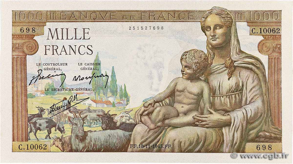 1000 Francs DÉESSE DÉMÉTER FRANCE 1943 F.40.40 XF+