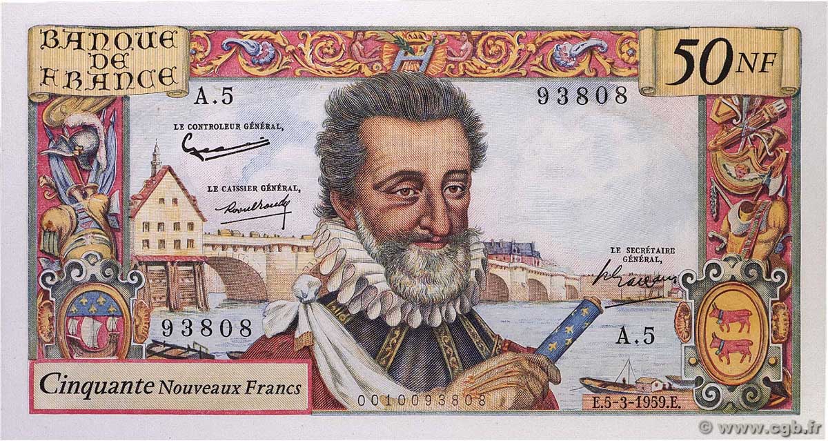50 Nouveaux Francs HENRI IV FRANCE 1959 F.58.01 AU
