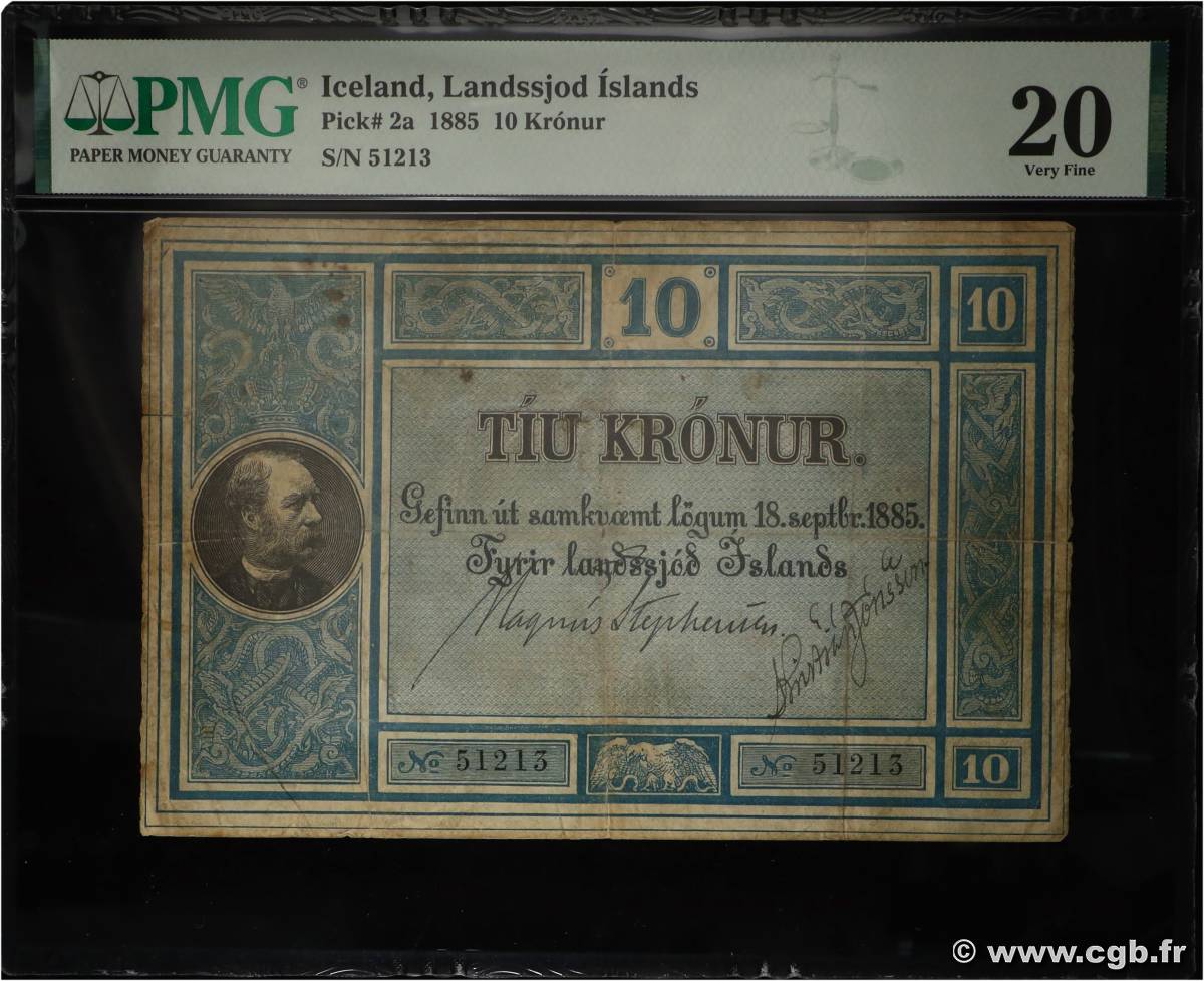 10 Kronur ISLANDE  1885 P.02a TB