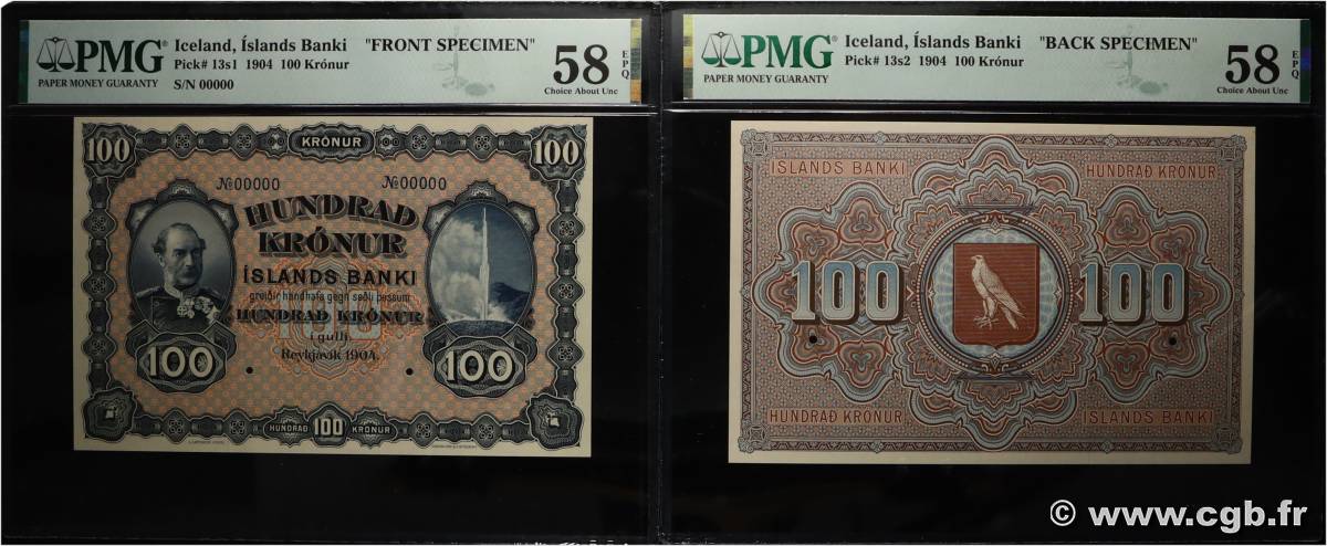 100 Kronur Épreuve ICELAND  1904 P.13ss AU