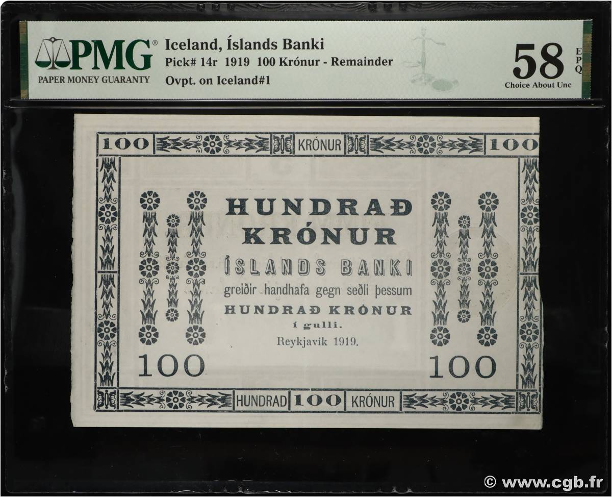 100 Kronur Non émis ICELAND  1919 P.14r AU