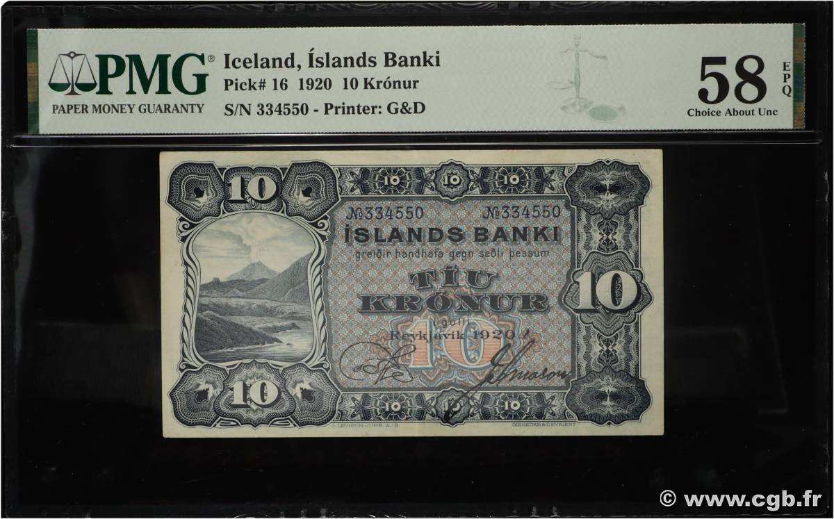 10 Kronur ICELAND  1920 P.16 AU