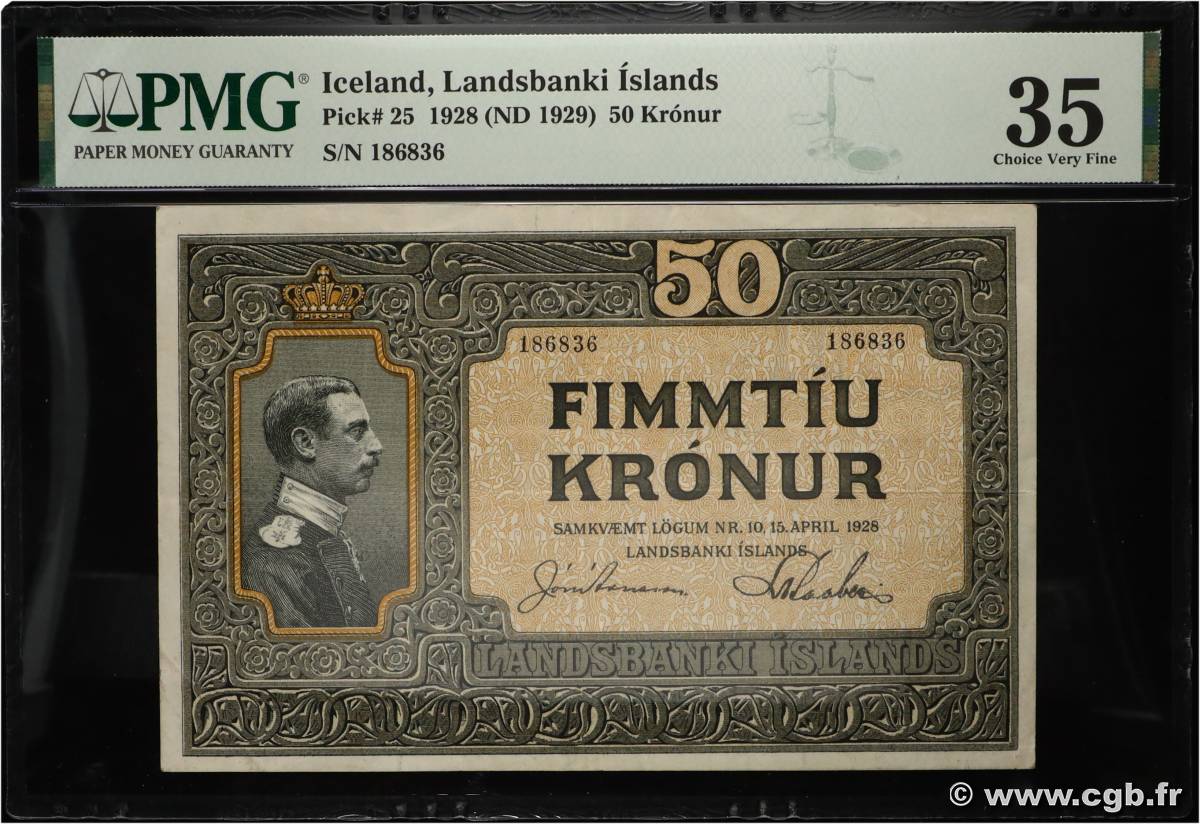 50 Kronur ICELAND  1928 P.25 VF+