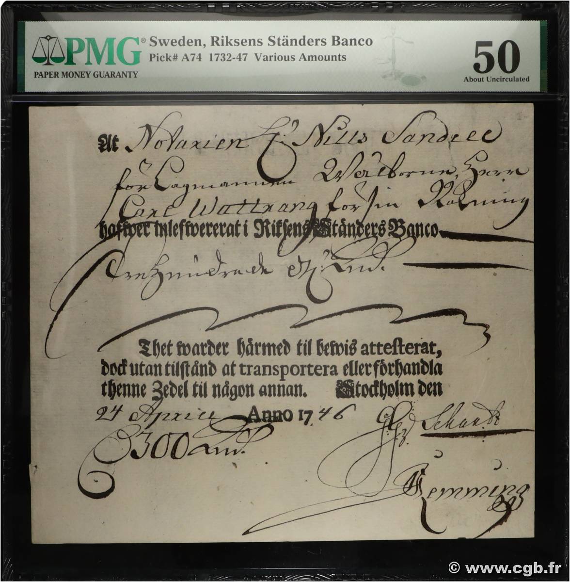 300 Daler Silvermynt SWEDEN  1746 P.A074 XF+