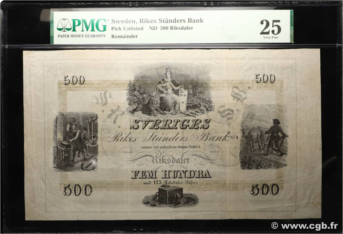 500 Riksdaler Non émis SWEDEN  1850 P.NL. VF