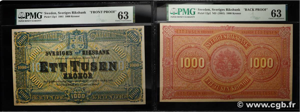 1000 Kronor Épreuve SWEDEN  1881 P.12p UNC-