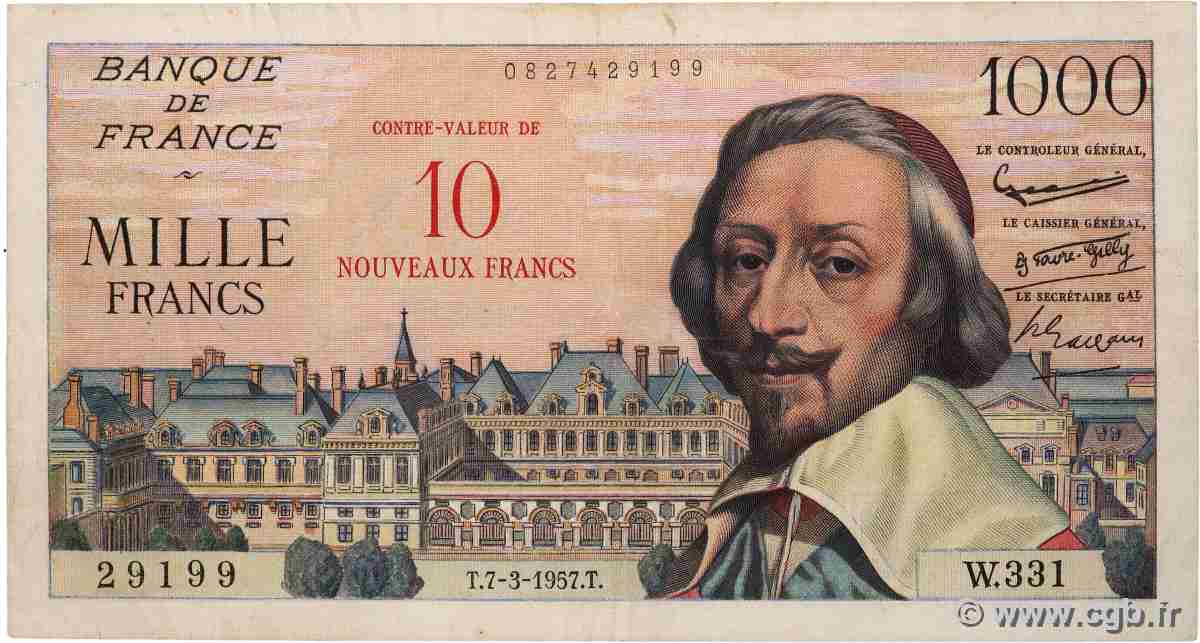 10 NF sur 1000 Francs RICHELIEU FRANCE 1957 F.53.01 pr.TTB