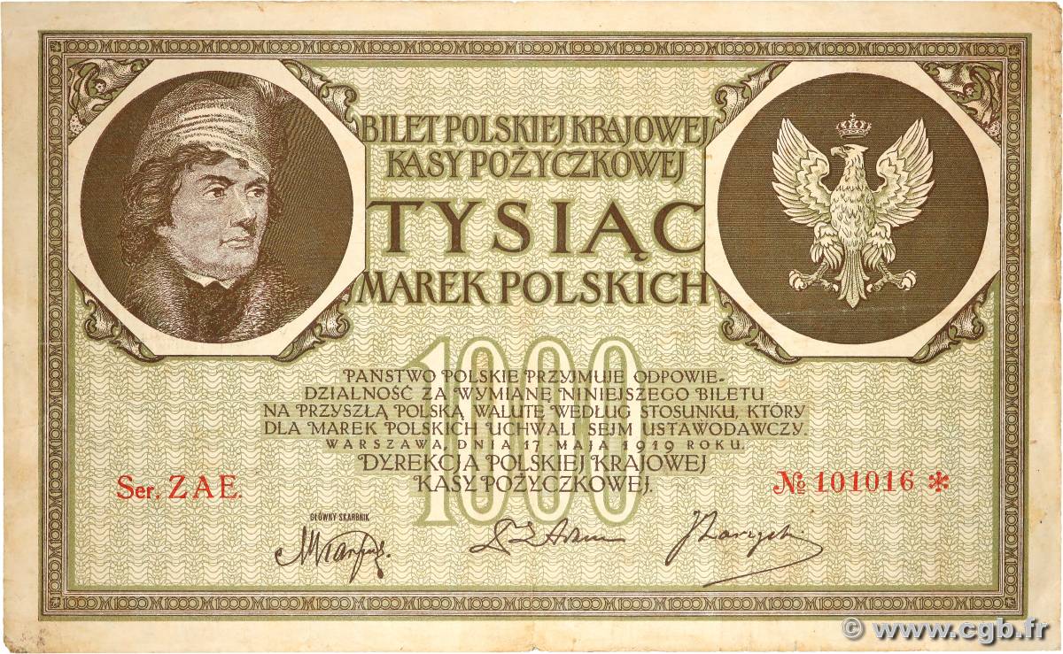 1000 Marek POLOGNE 1919 P.022a TTB+