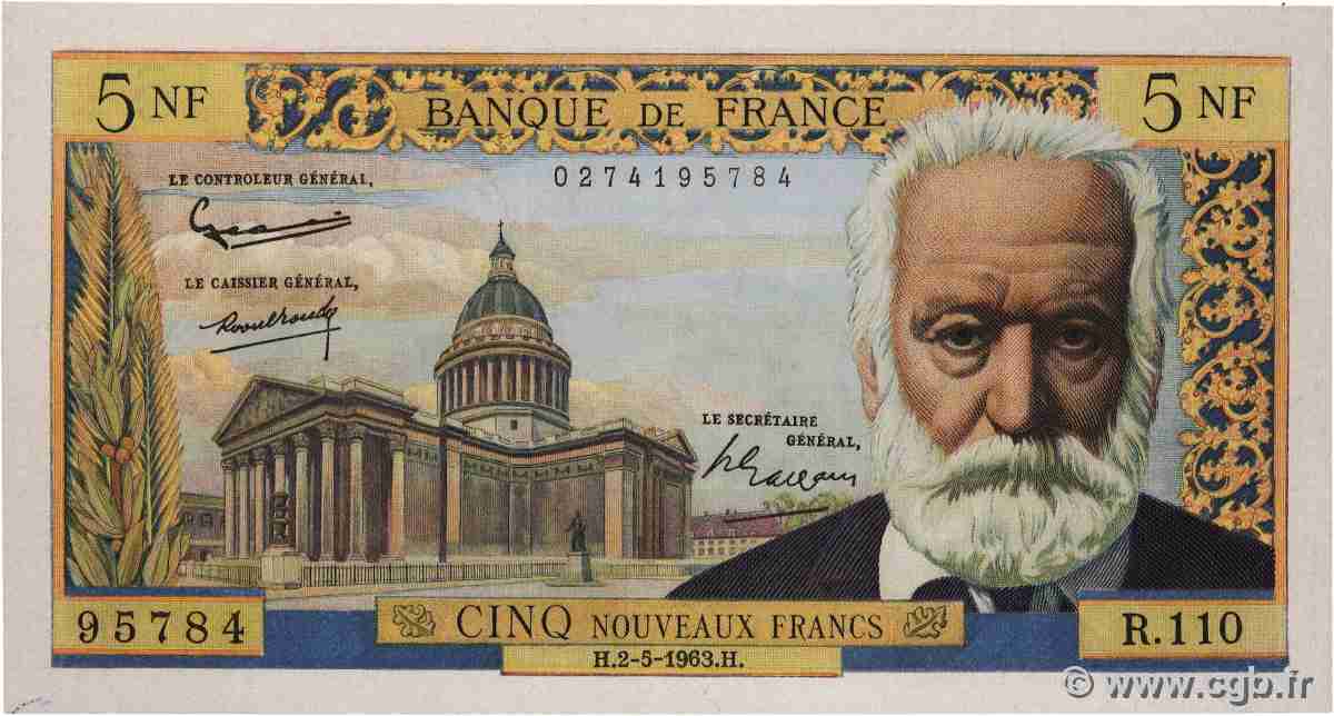 5 Nouveaux Francs VICTOR HUGO FRANCE 1963 F.56.14 pr.SPL