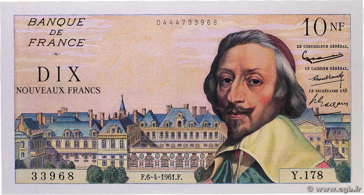 10 Nouveaux Francs RICHELIEU FRANCE 1961 F.57.15 AU+