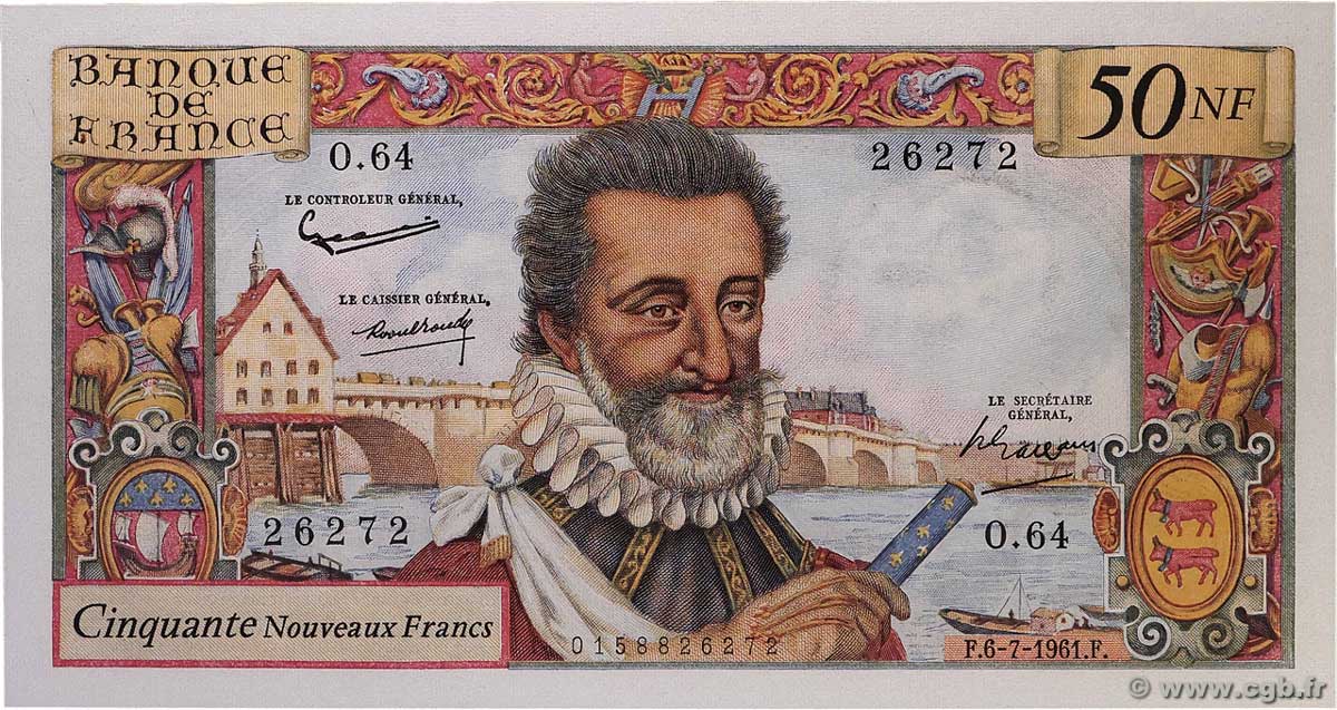 50 Nouveaux Francs HENRI IV FRANCE 1961 F.58.06 AU-