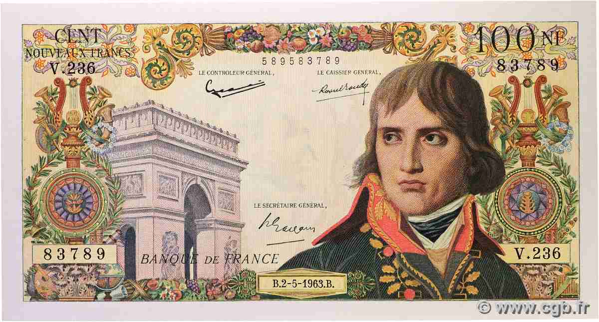 100 Nouveaux Francs BONAPARTE FRANCE 1963 F.59.21 XF+