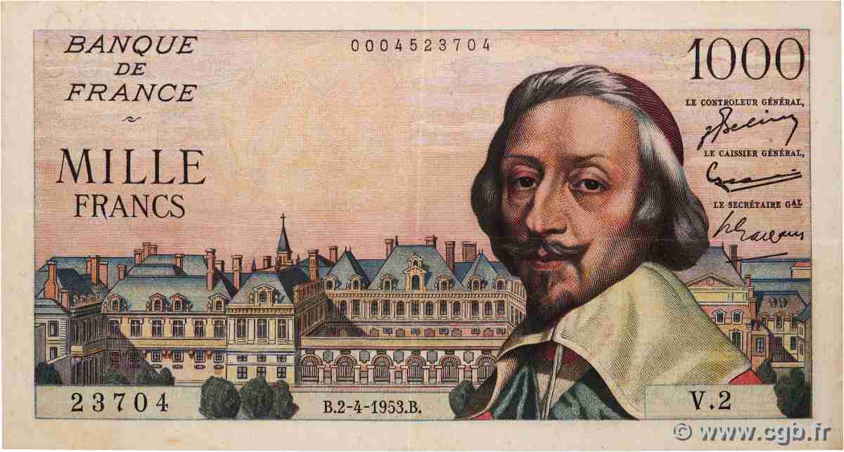 1000 Francs RICHELIEU FRANCIA 1953 F.42.01 EBC