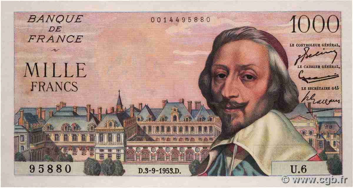 1000 Francs RICHELIEU FRANCE 1953 F.42.02 XF+