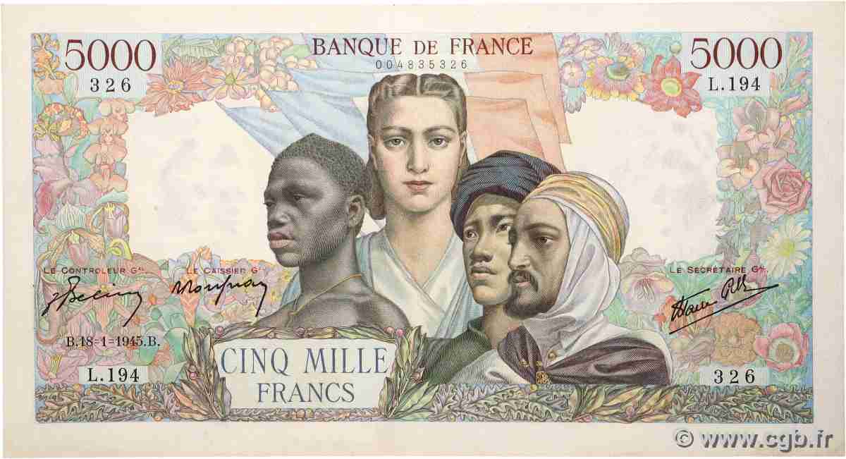 5000 Francs EMPIRE FRANÇAIS FRANCE 1945 F.47.09 pr.SUP