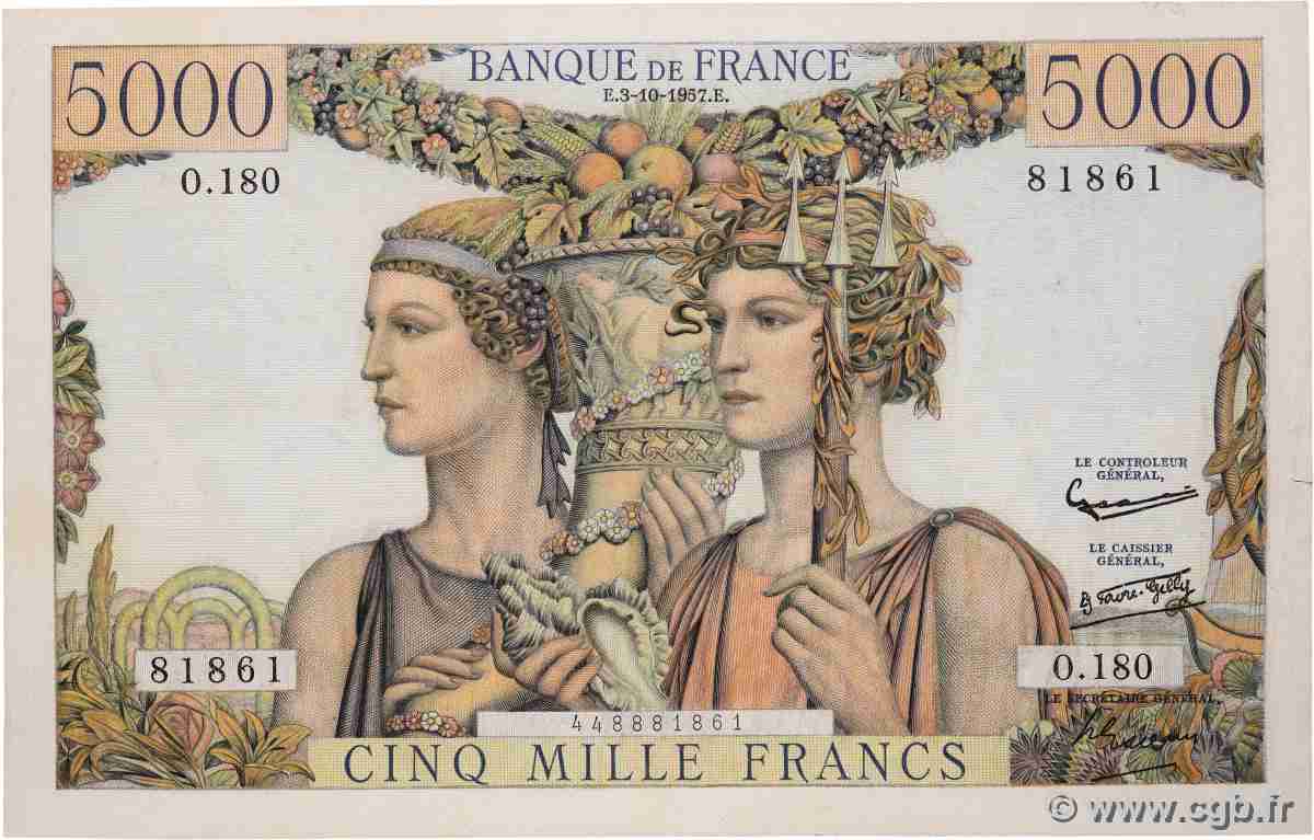 5000 Francs TERRE ET MER FRANCE 1957 F.48.17 TTB