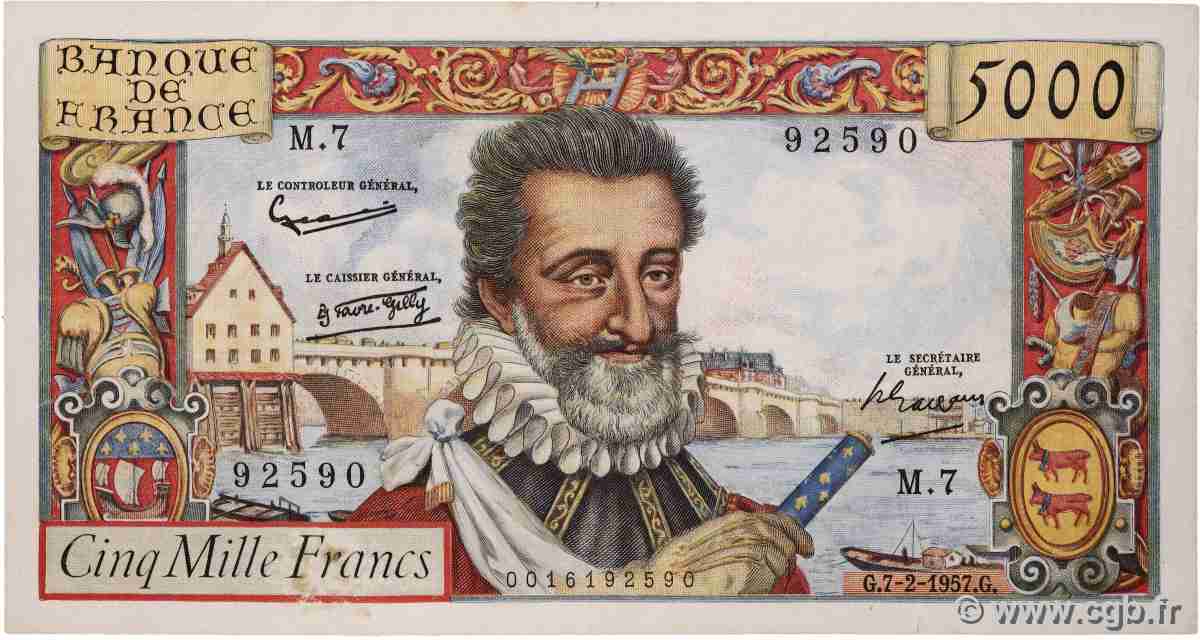 5000 Francs HENRI IV FRANCE 1957 F.49.01 TTB