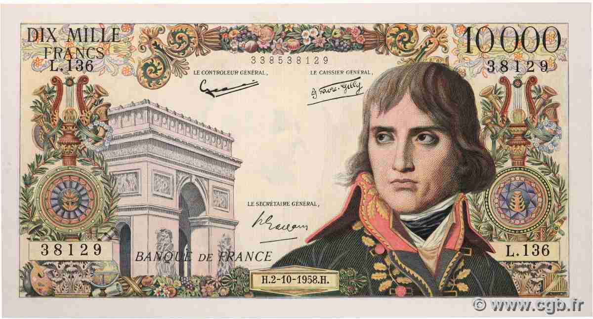 10000 Francs BONAPARTE FRANCE 1958 F.51.13 TTB+