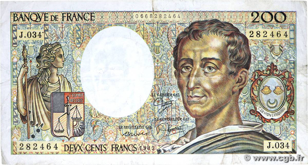 200 Francs MONTESQUIEU FRANCE 1985 F.70.05 TB