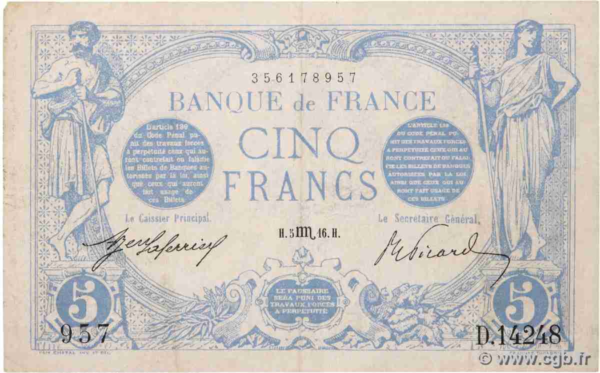 5 Francs BLEU FRANCE 1916 F.02.44 F+