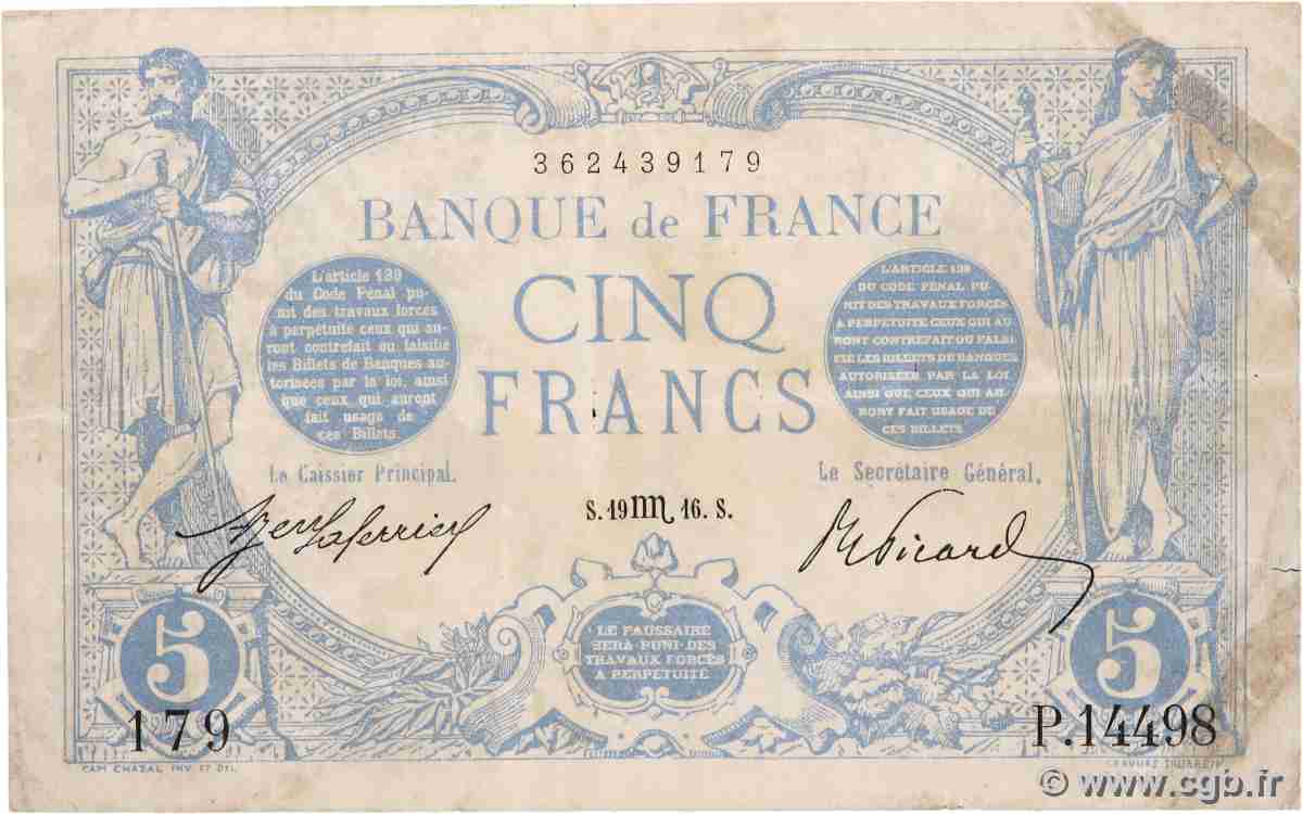 5 Francs BLEU FRANCE 1916 F.02.44 TB