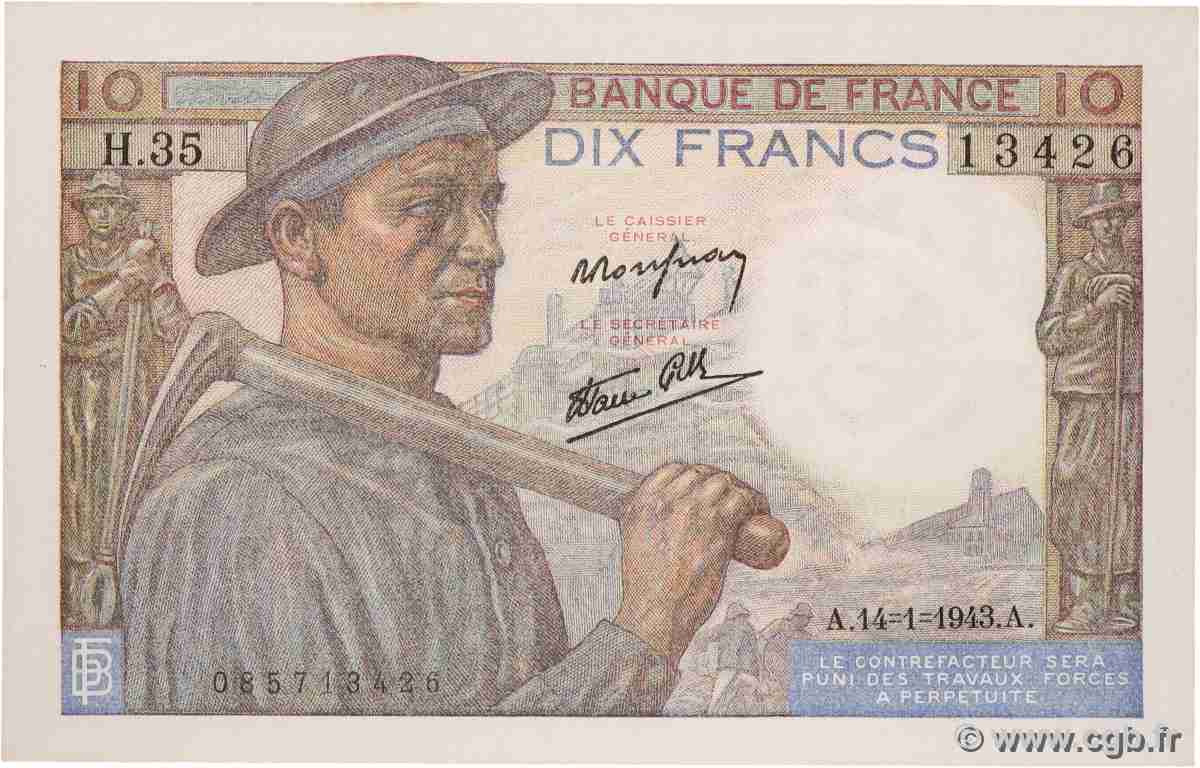 10 Francs MINEUR FRANCE 1943 F.08.07 SPL