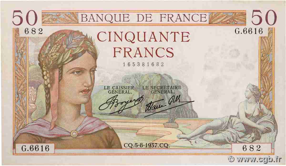 50 Francs CÉRÈS modifié FRANCE 1937 F.18.01 TTB