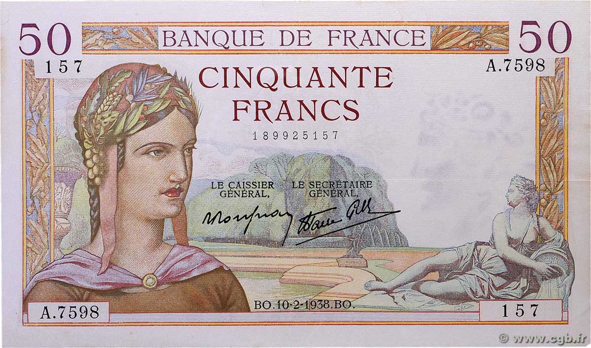 50 Francs CÉRÈS modifié FRANCIA 1938 F.18.08 q.BB