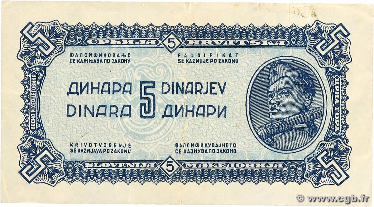 5 Dinara YOUGOSLAVIE 1944 P.049a TTB+