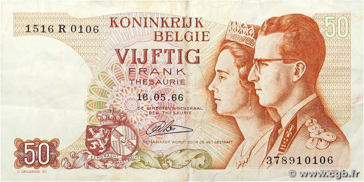 50 Francs BELGIQUE 1966 P.139 TTB+