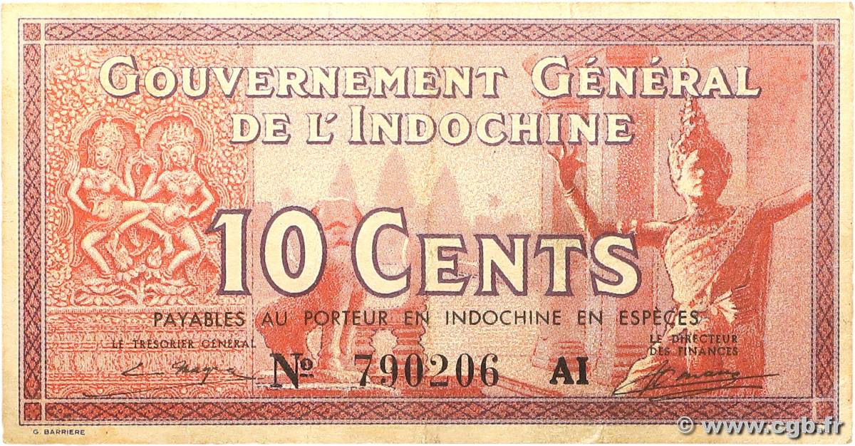 10 Cents INDOCHINE FRANÇAISE  1939 P.085c TTB+