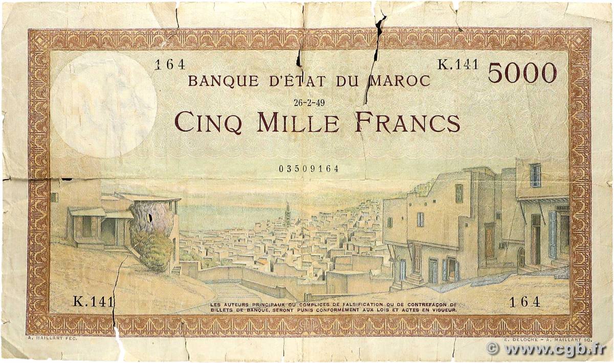 5000 Francs MAROKKO 1949 P.23c fSGE