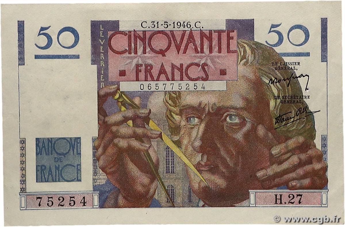 50 Francs LE VERRIER FRANKREICH 1946 F.20.05 VZ