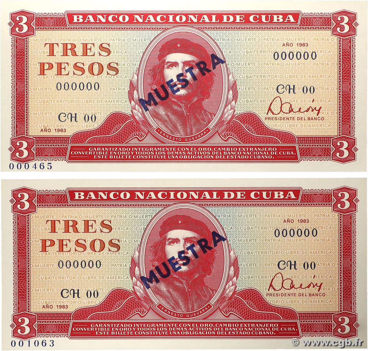 3 Pesos Lot CUBA 1983 P.107as1 UNC-