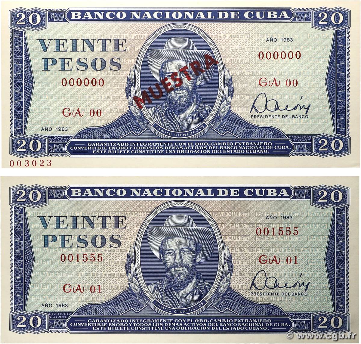 20 Pesos Lot CUBA 1983 P.105cs et P.105c pr.NEUF