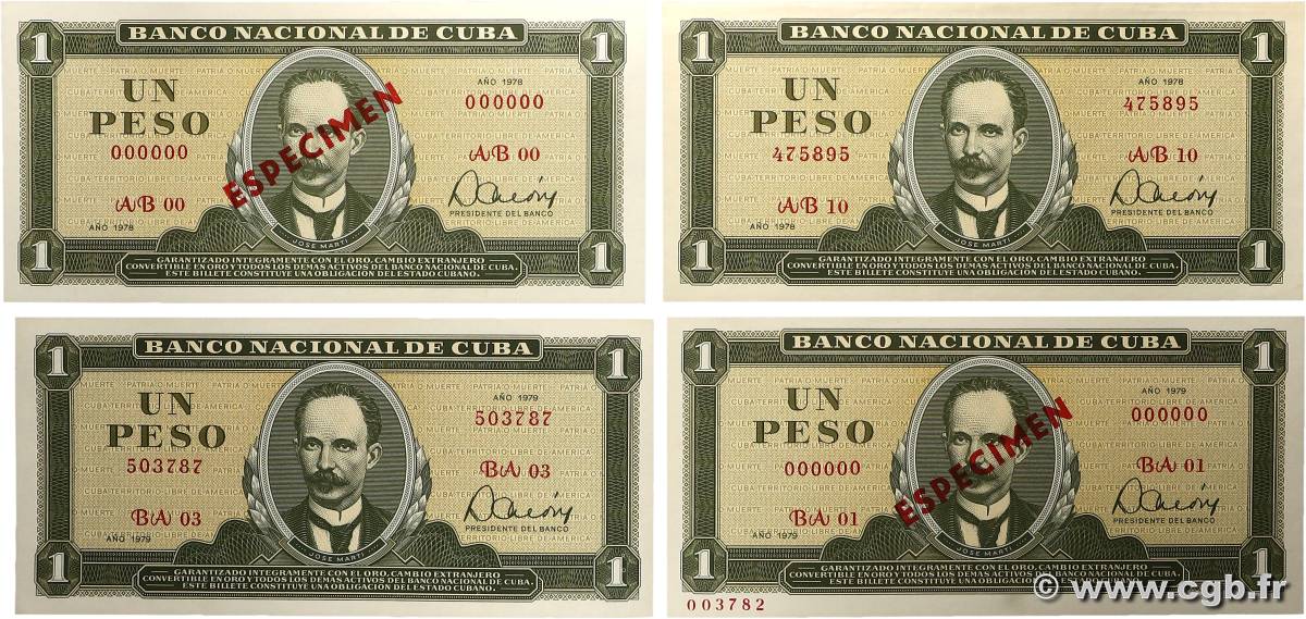 1 Peso Lot CUBA 1978 P.102bs4 et P.102b UNC-