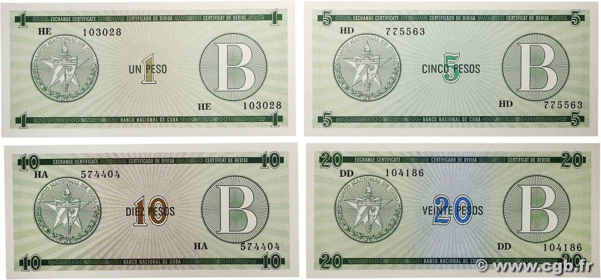 1 au 20 Pesos Lot CUBA  1985 P.FX06 au P.FX09 pr.NEUF