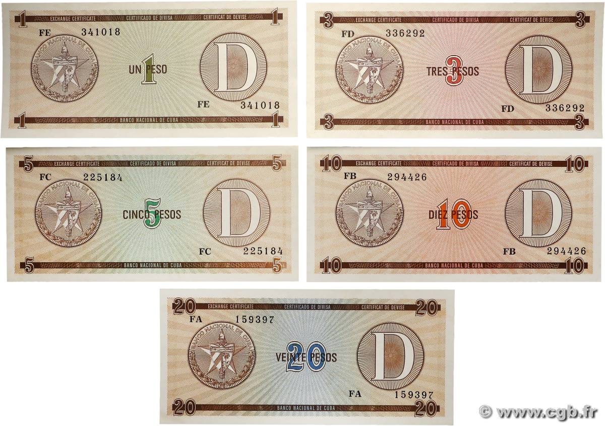 1 au 20 Pesos Lot KUBA 1985 P.FX32 au 36 fST+