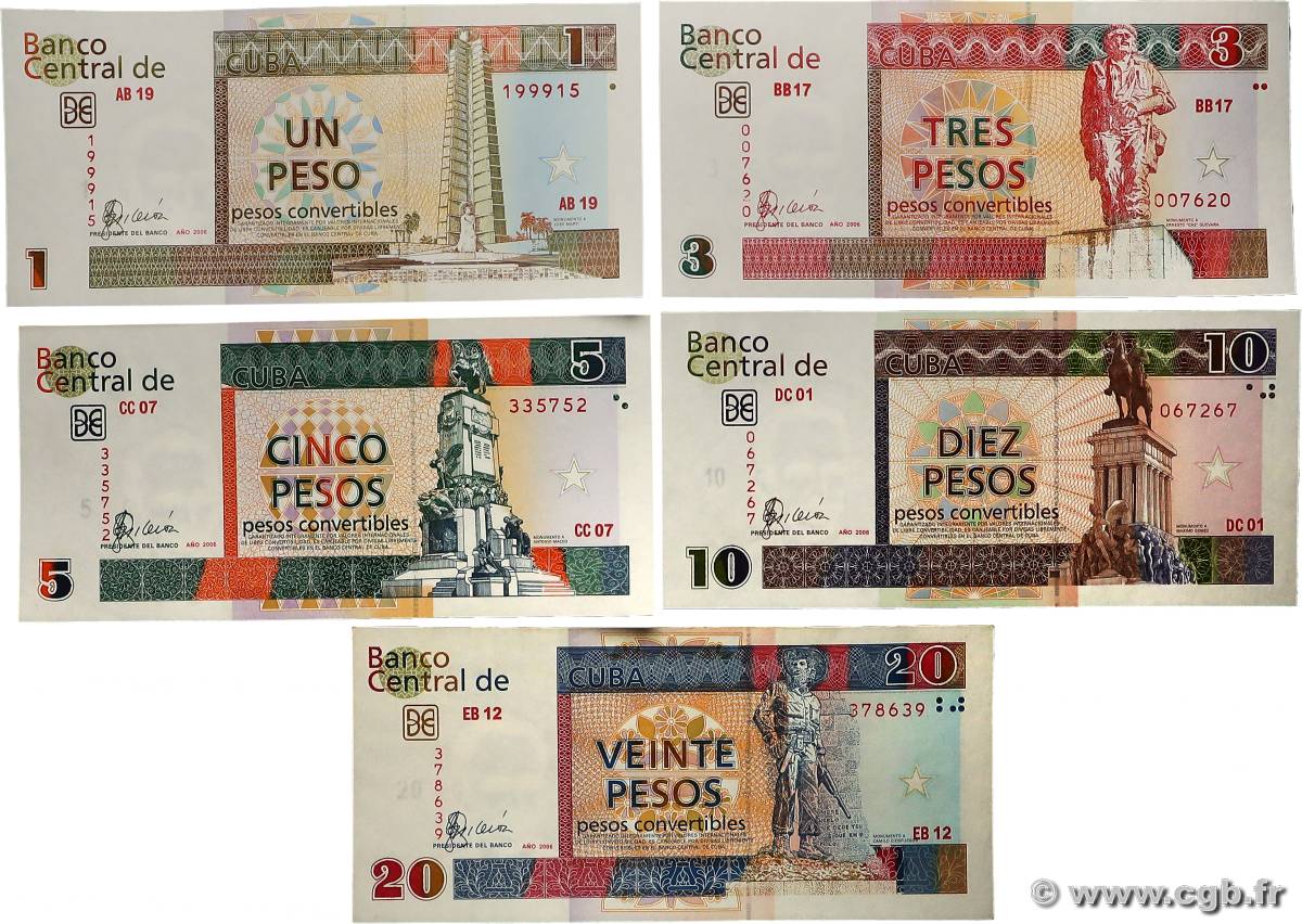 1 au 20 Pesos Lot CUBA  2006 P.FX46 au P.FX50 UNC-