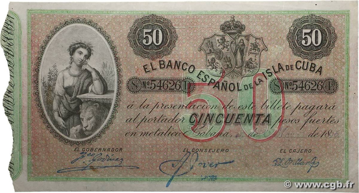 50 Pesos CUBA  1896 P.050b TTB