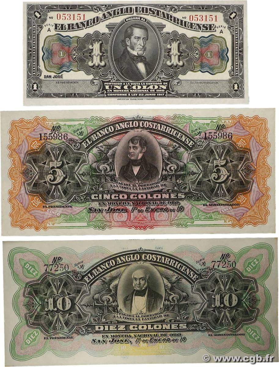 1, 5 et 10 Colones Lot COSTA RICA  1917 PS.121r, 122r et 123r pr.NEUF