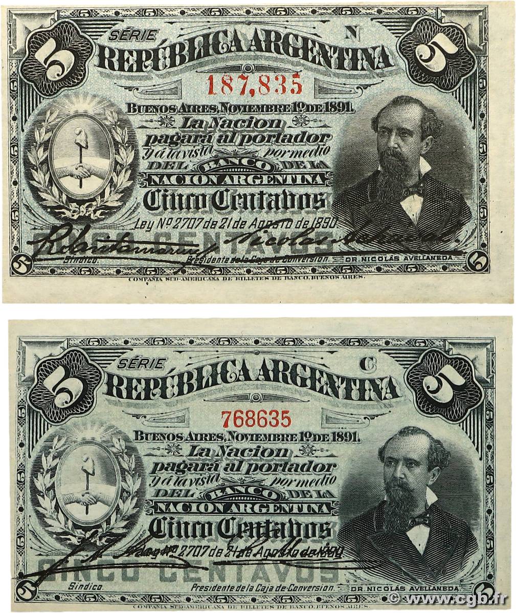 5 Centavos Lot ARGENTINE  1891 P.209 pr.NEUF