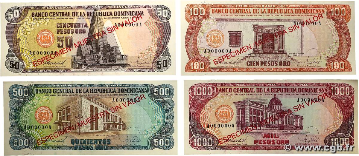 50 au 1000 Pesos Oro Lot RÉPUBLIQUE DOMINICAINE  1988 P.127s au P.130s NEUF