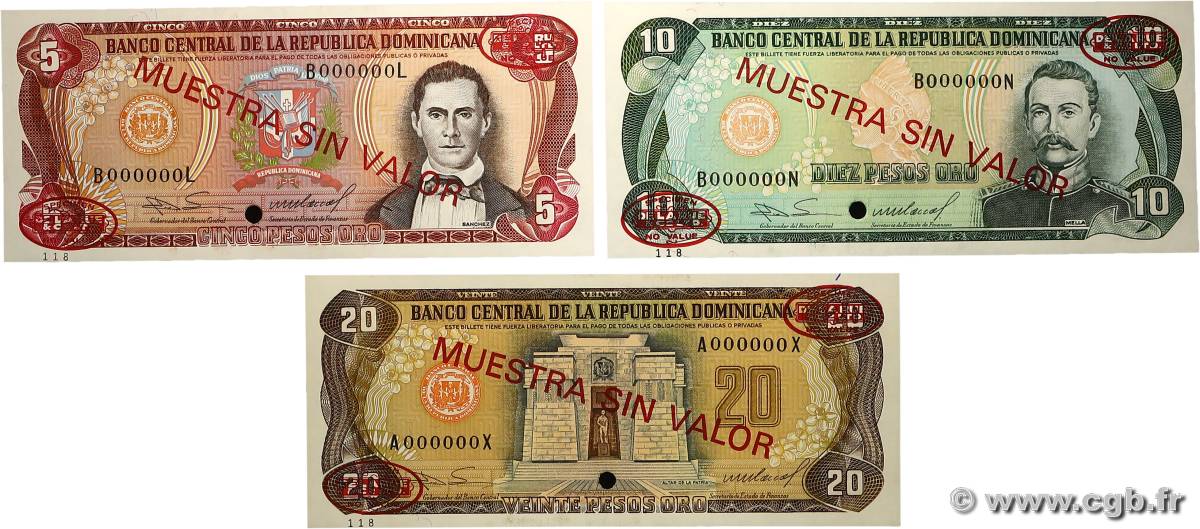 5, 10 et 20 Pesos Oro Lot RÉPUBLIQUE DOMINICAINE  1985 P.118cs4, P.119cs2 et P.120cs2 NEUF