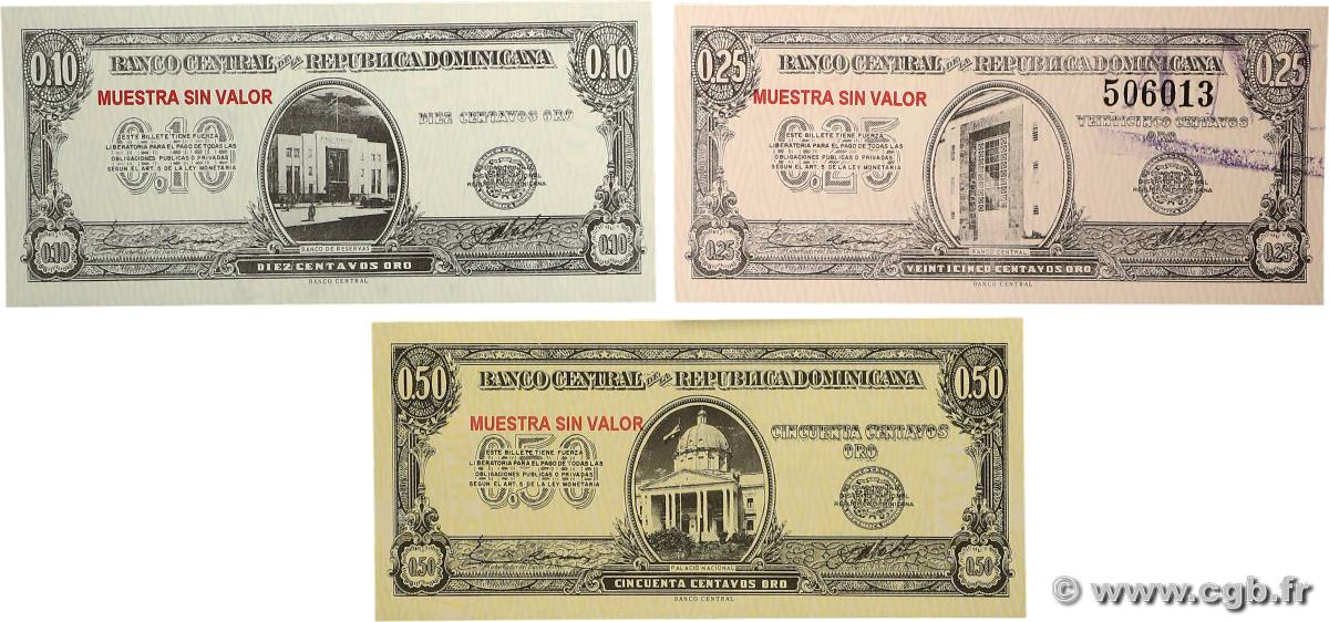 10, 25 et 50 Centavos Oro Lot RÉPUBLIQUE DOMINICAINE  1961 P.086s, P.088s et P.090s NEUF
