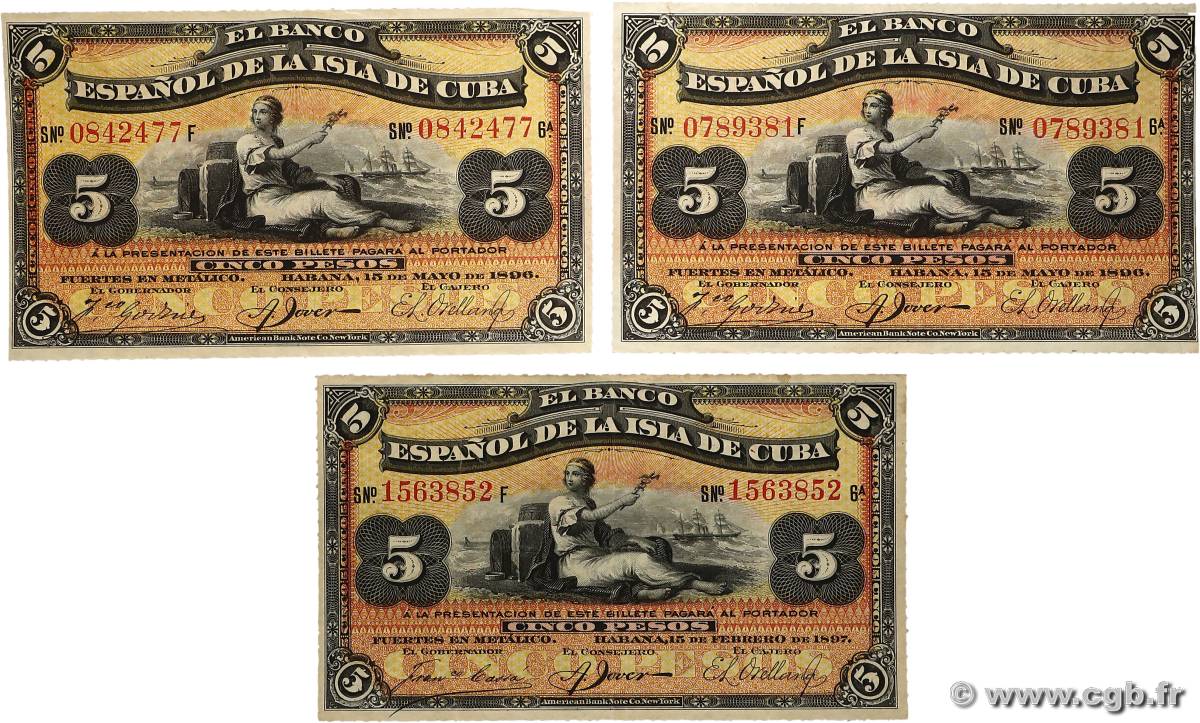 5 Pesos Lot CUBA 1896 P.048b/c VF